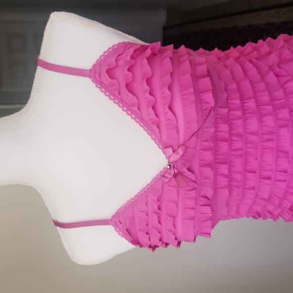 Bisou Bisou by Michele Bohbot Vintage Y2K Pink Ruffle Dress Slip M - Picture 3 of 14